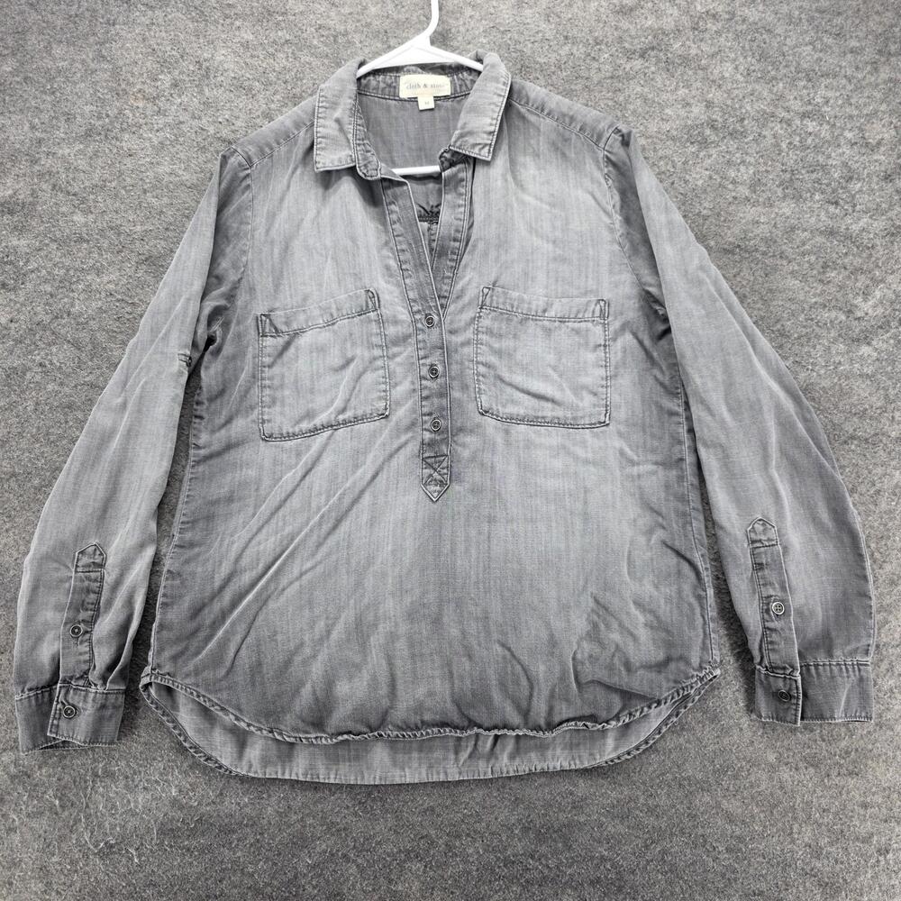 Cloth & Stone Tunic Button-Up Womens M Gray Collared Long Sleeve Lyocell Relaxed